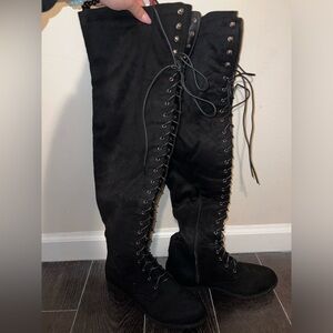 FashionNova thigh high combat style boots